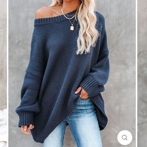 Vici PUNCHLINE COTTON BLEND KNIT SWEATER - NAVY